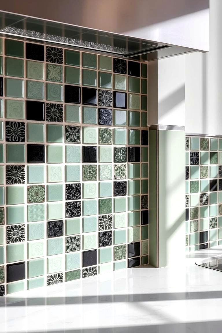 Sage Green and Black Tile Backsplash - 24 Sage Green and Black Kitchen Ideas