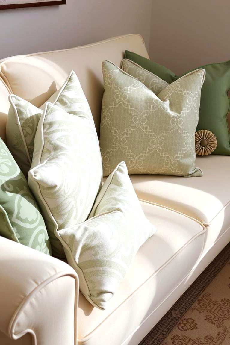 Sage Green and Cream Patterned Throw Pillows - 24 sage green and cream living room ideas