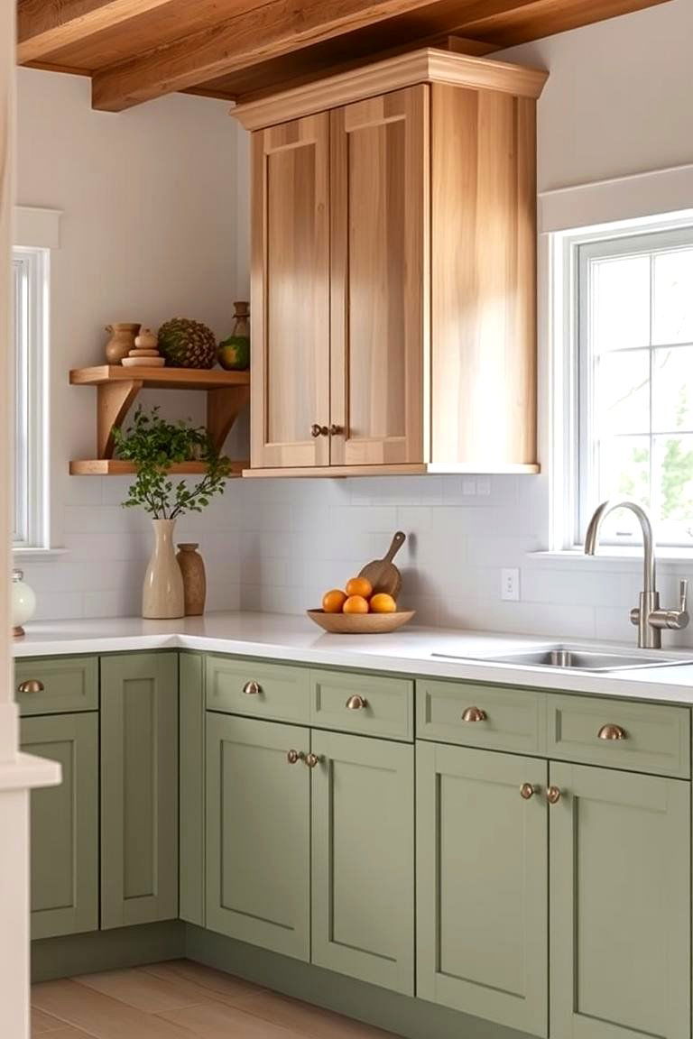 Sage Green and Light Wood - 24 Two Tone Kitchen Cabinet Ideas
