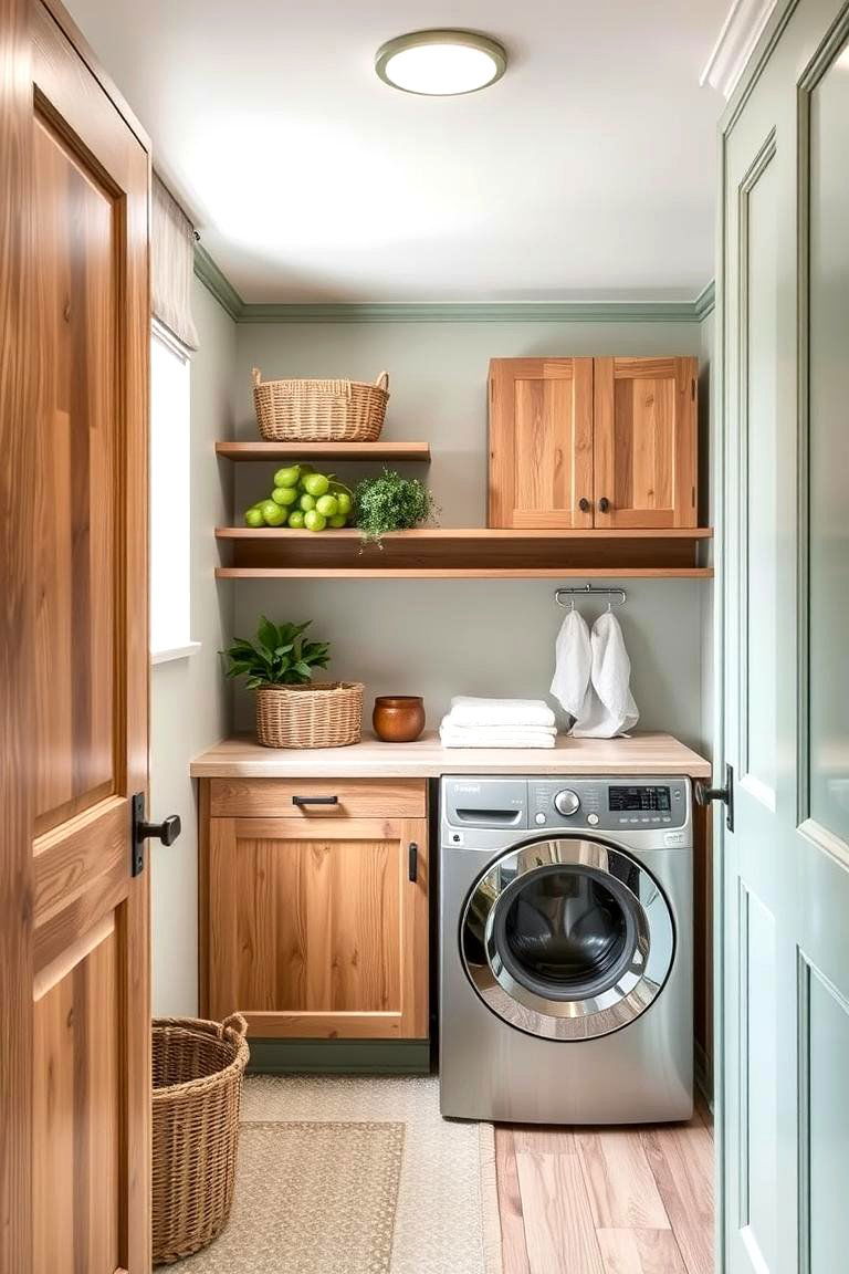 Sage Green and Natural Wood Combo - 24 Sage Green Laundry Room Ideas