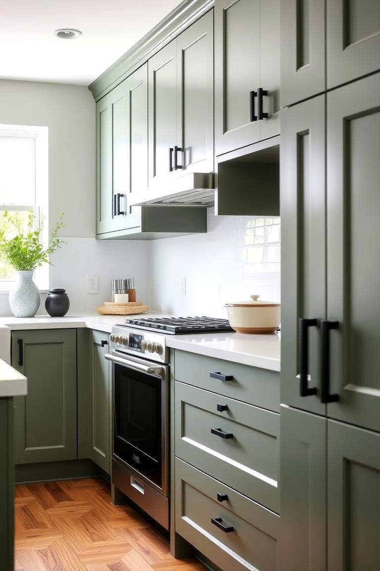 Sage Green with Black Accents for a Modern Elegant Look - 24 Green Kitchen Cabinet Ideas