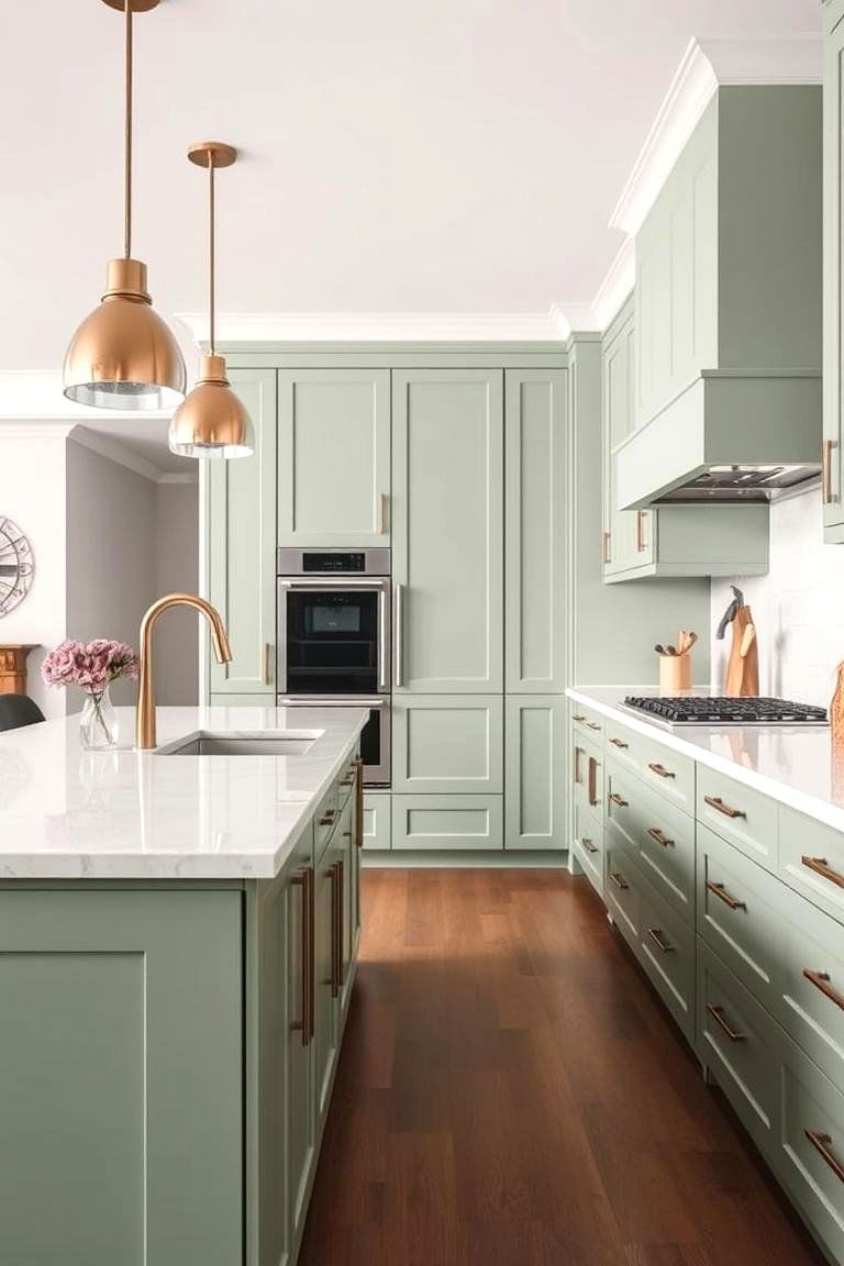 Sage Green with Contrasting Hardware - 24 Sage Green Kitchen Island Ideas