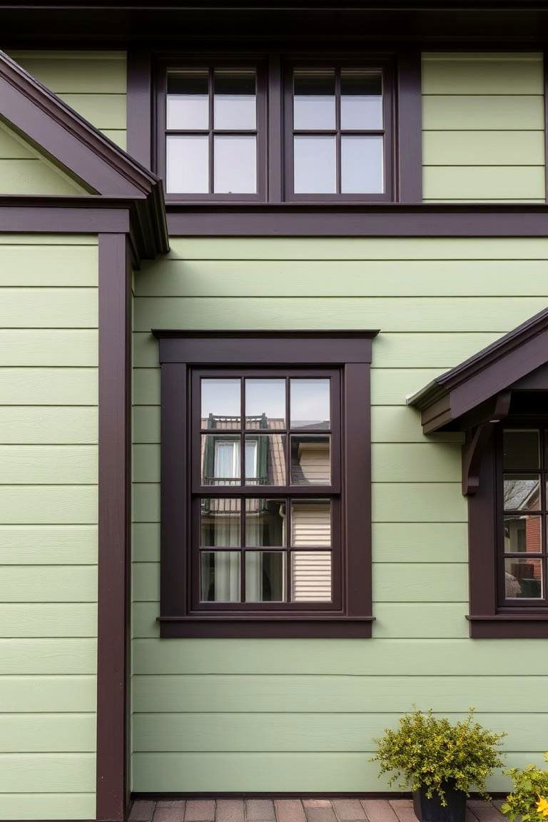 Sage Green with Dark Chocolate Brown - 24 Sage Green House With Brown Trim Ideas
