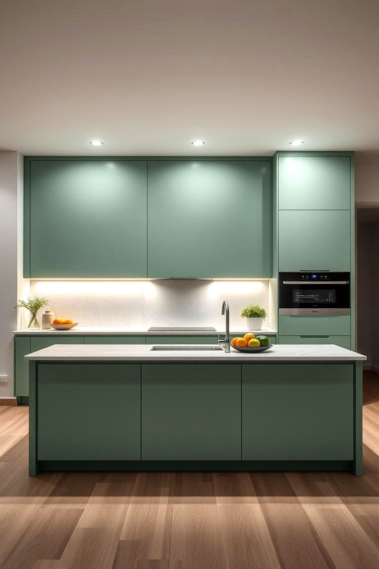 Sage Green with Modern Lighting Accents - 24 Sage Green Kitchen Island Ideas