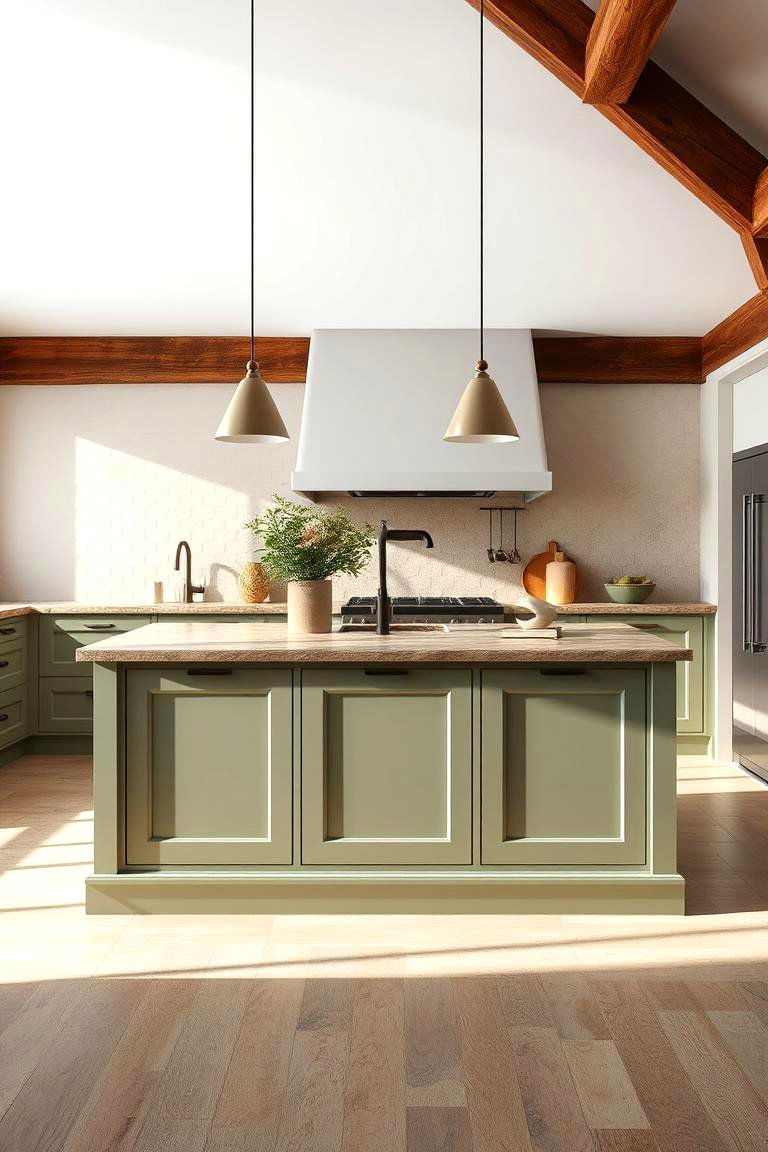 Sage Green with Natural Stone Countertops - 24 Sage Green Kitchen Island Ideas