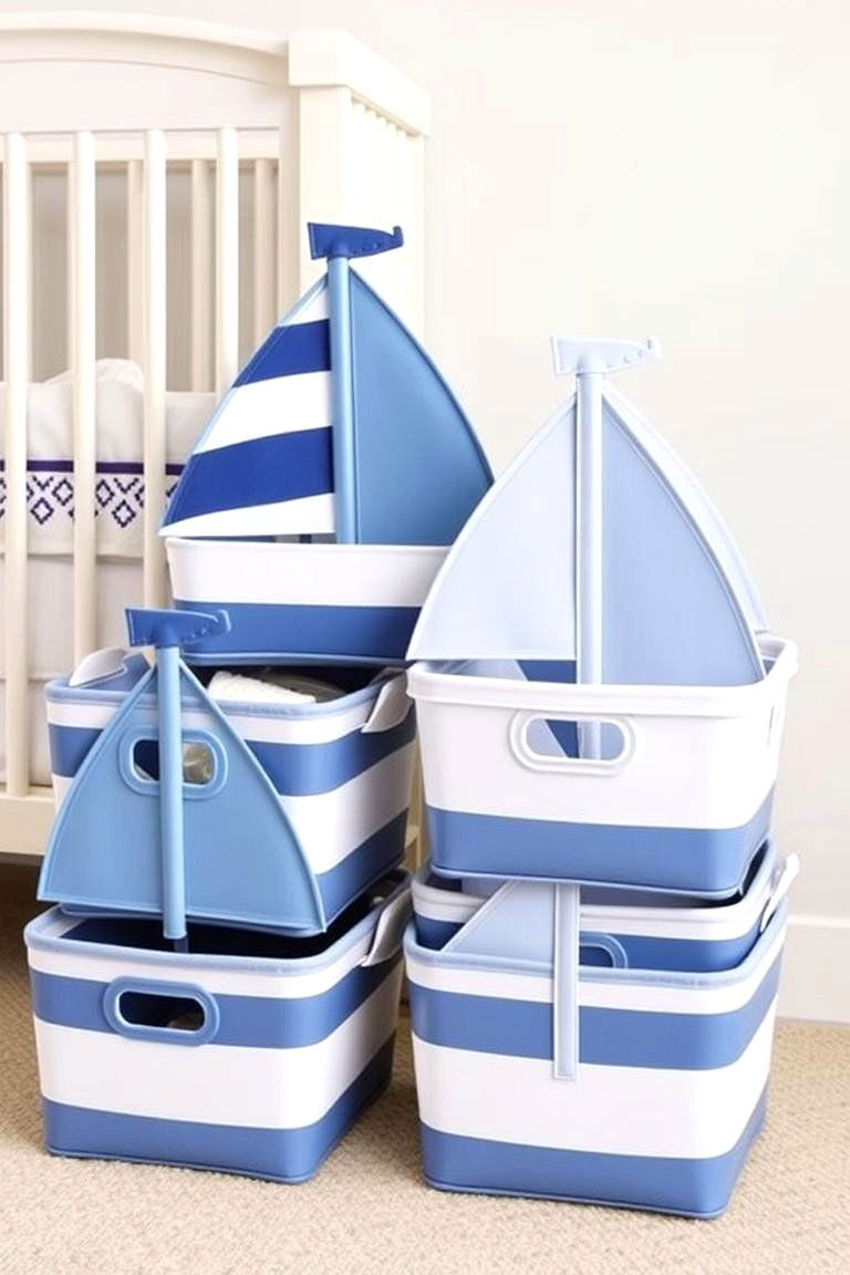 Sailboat Themed Storage Baskets - 24 Nautical Nursery Ideas
