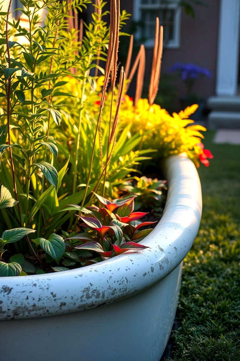 Salvaged Bathtub Rim Border - 24 Recycled Garden Edging Ideas