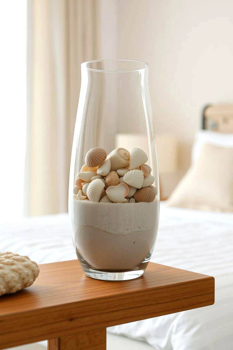 Sand and Shell Filled Vases - 24 Mermaid Bedroom Ideas