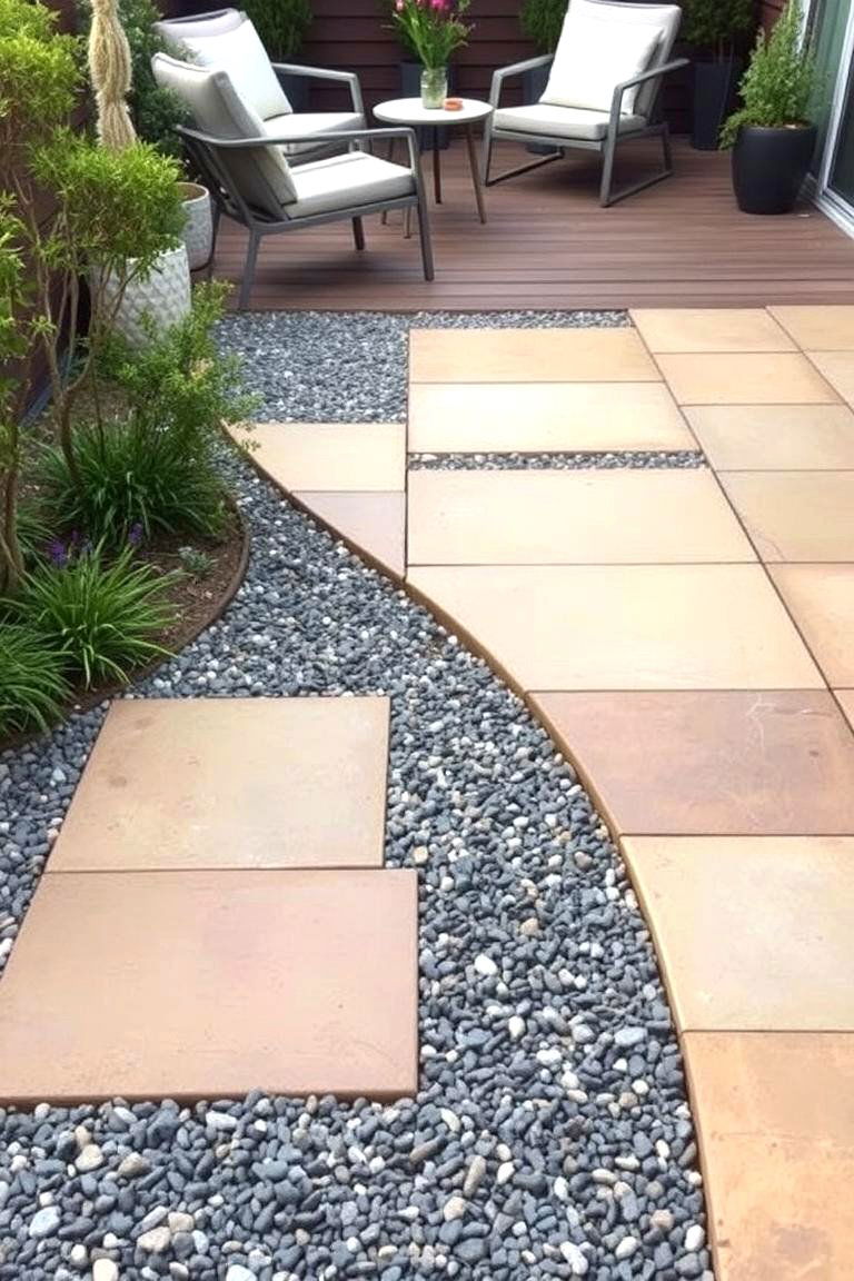 Sandstone Pavers with Gravel Decking - 24 Backyard Deck Ideas on a Budget