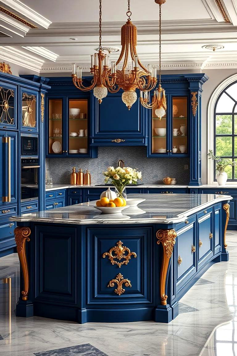 Sapphire Blue Luxe Kitchen Island - 24 Blue Kitchen Island Ideas