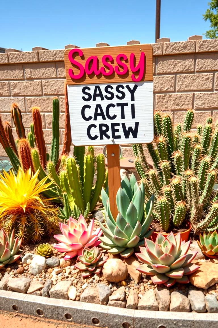 Sassy Cacti Crew - 24 Funny Garden Sign Ideas