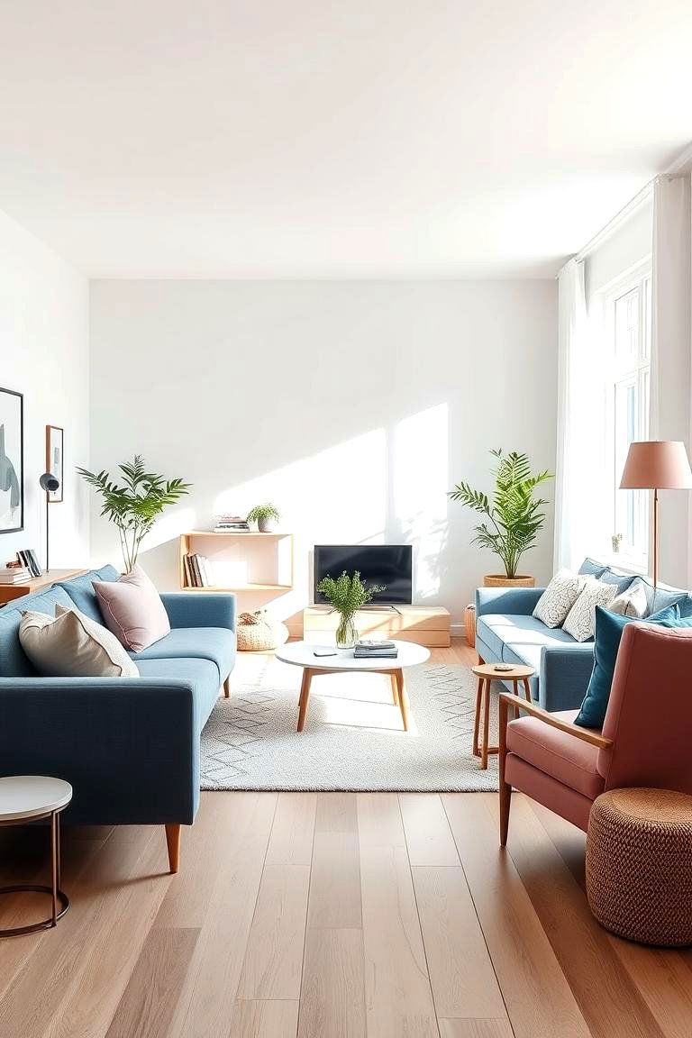 Scandinavian Influenced Space - 24 Pink and Blue Living Room Ideas