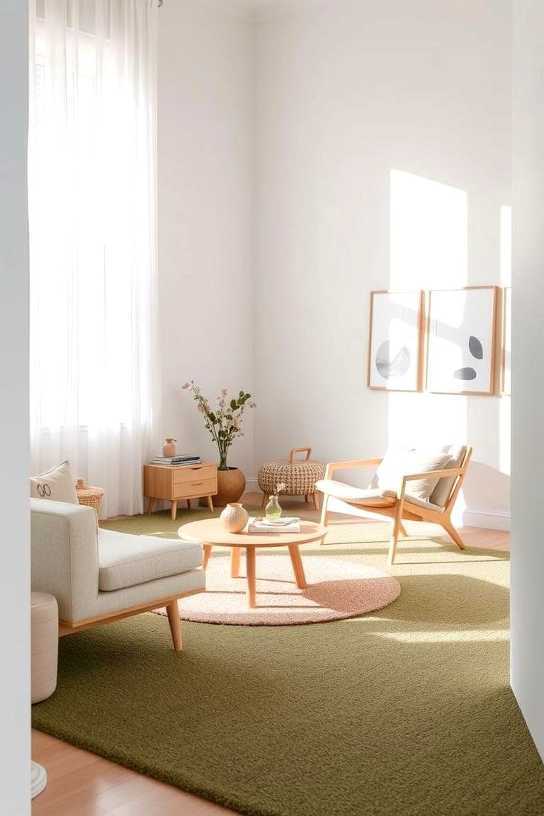 Scandinavian Inspired Green Carpet Design - 24 Green Carpet Living Room Ideas