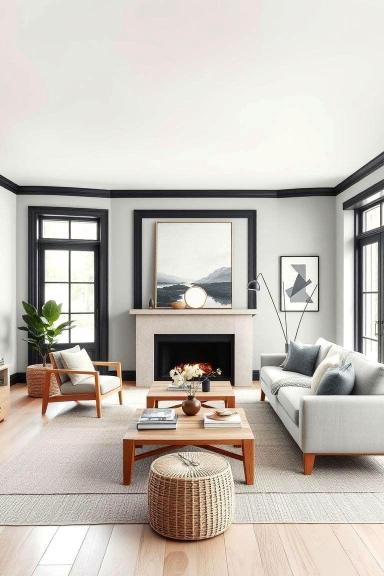 Scandinavian Inspired Serenity - 24 Living Room With Grey Walls and Black Trim