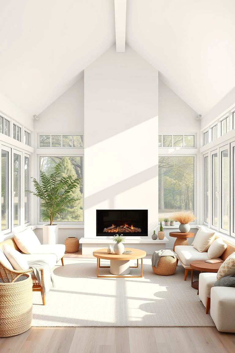 Scandinavian Light Sunroom - 24 Sunroom With Fireplace Ideas