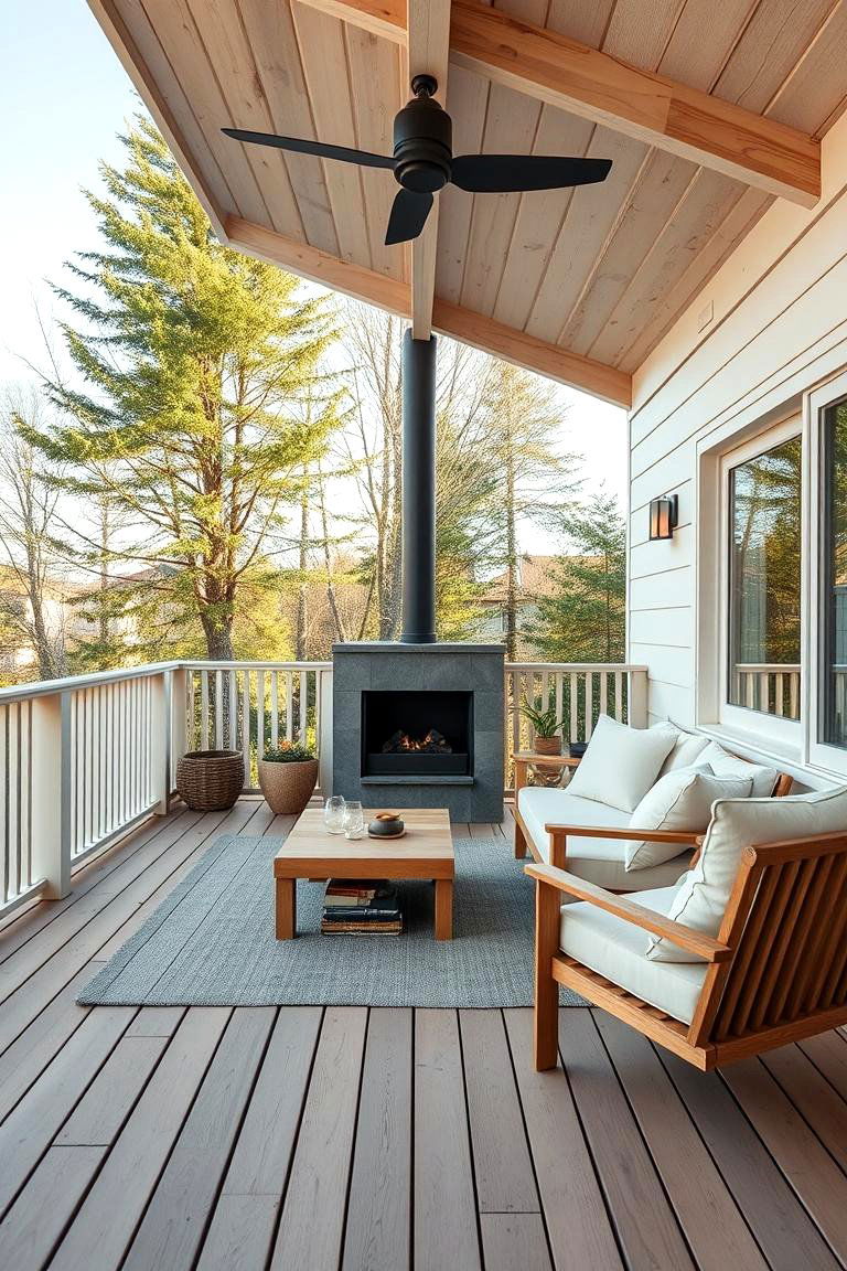 Scandinavian Minimalist Cool - 24 Covered Deck With Fireplace Ideas