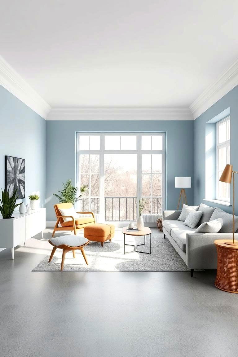 Scandinavian Simplicity - 24 grey floor living room with blue walls ideas