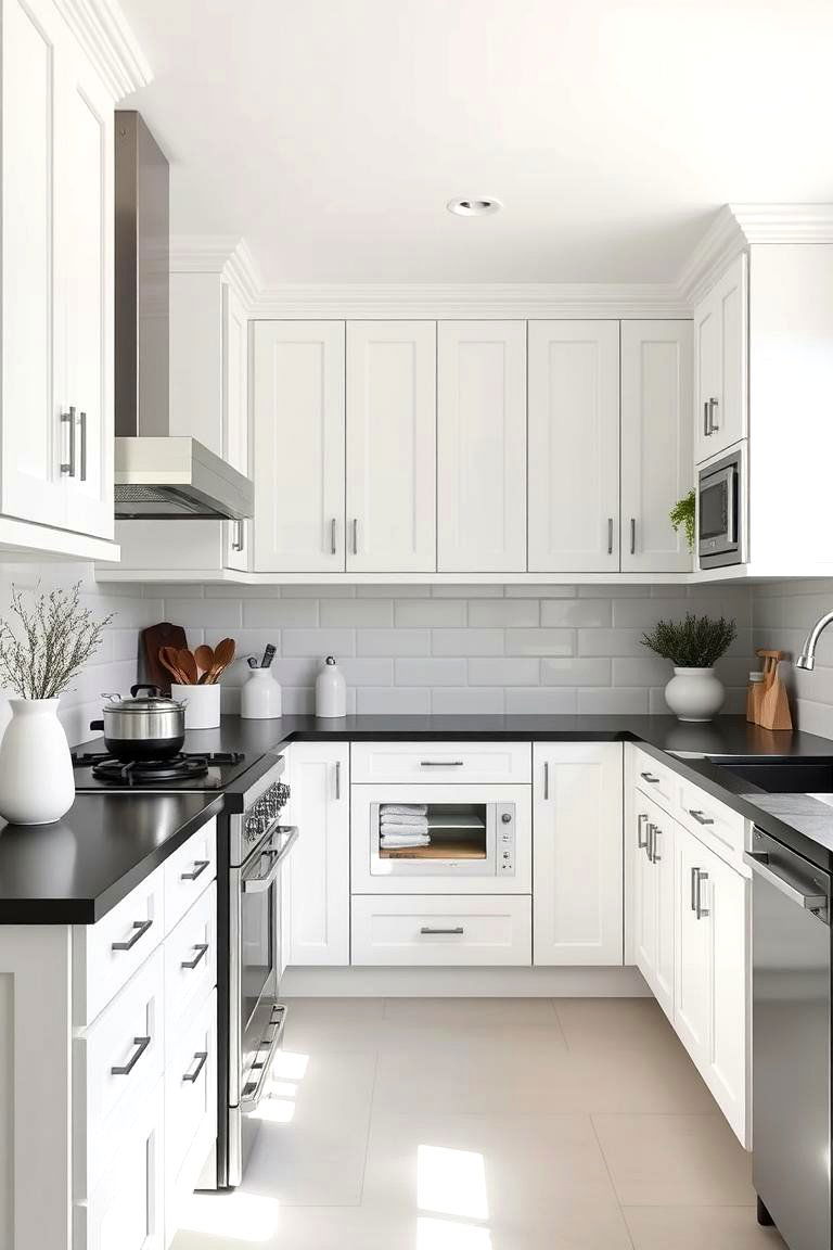 Scandinavian Simplicity - 24 Kitchen With White Cabinets and Black Countertops Ideas