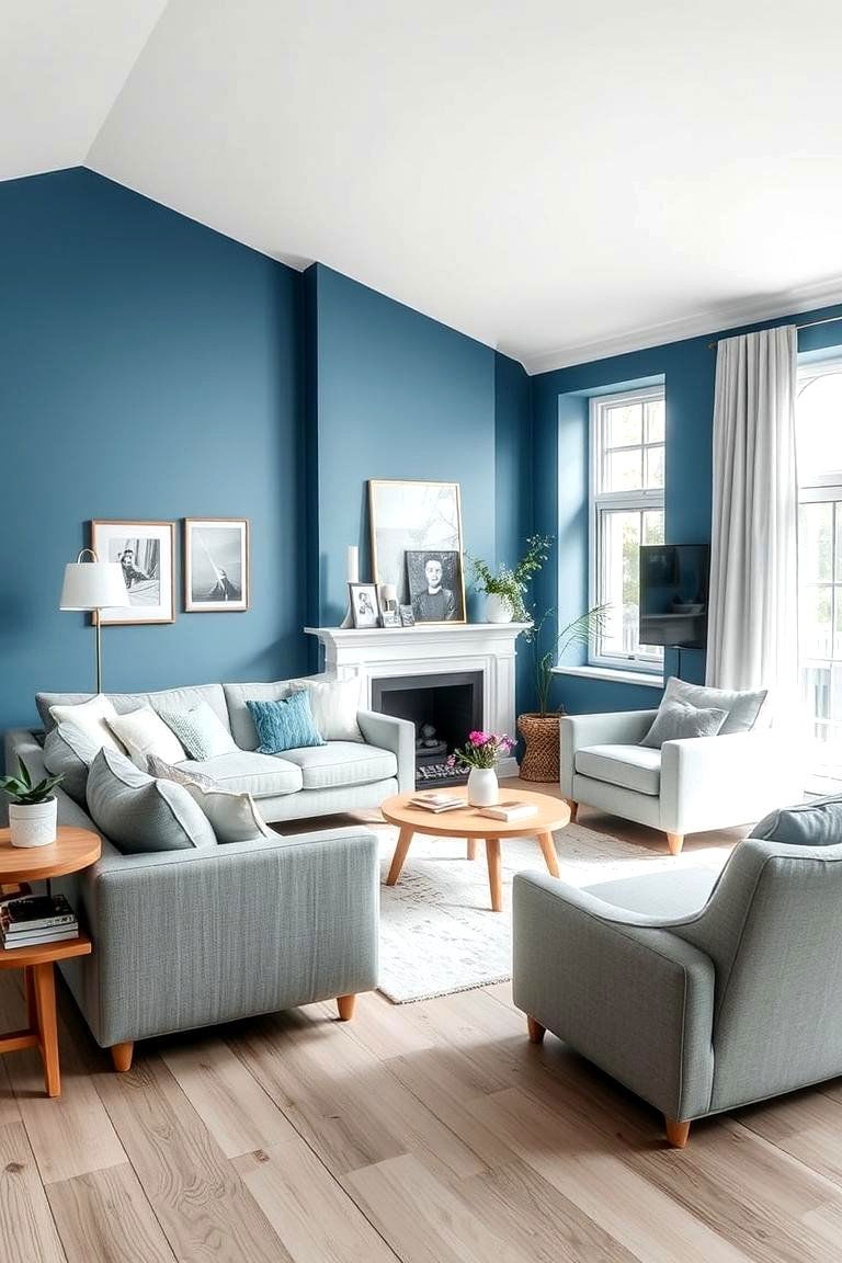 Scandinavian Simplicity Clean Blue and Grey Lines - 24 Blue and Grey Living Room Ideas