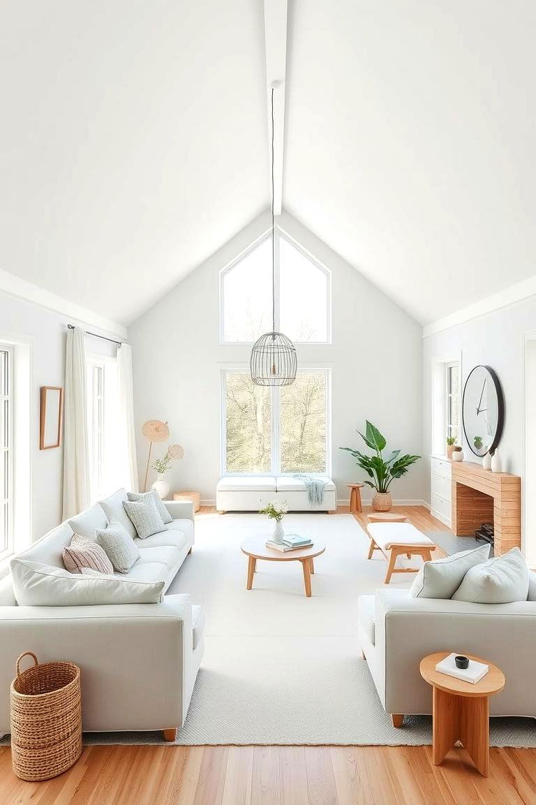 Scandinavian Simplicity with Light Tones - 24 Open Concept Vaulted Ceiling Living Room Ideas
