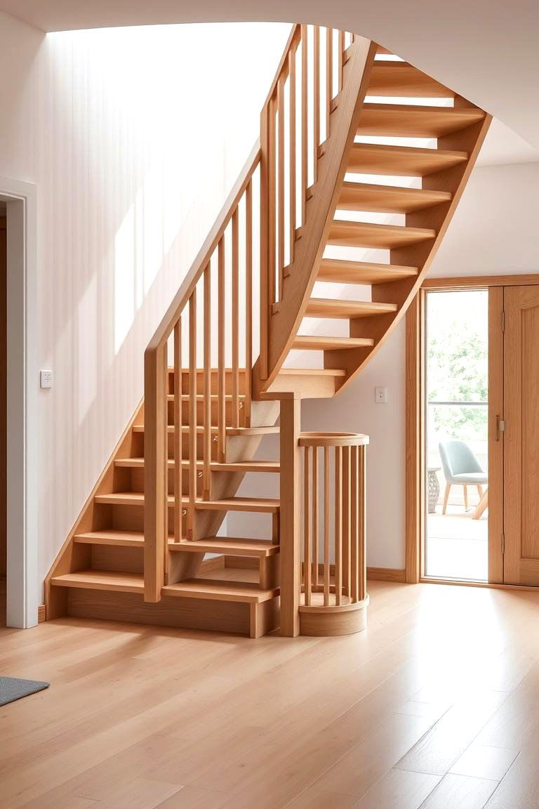 Scandinavian Style Beech Staircase with Simple Lines - 24 Wooden Staircase Ideas