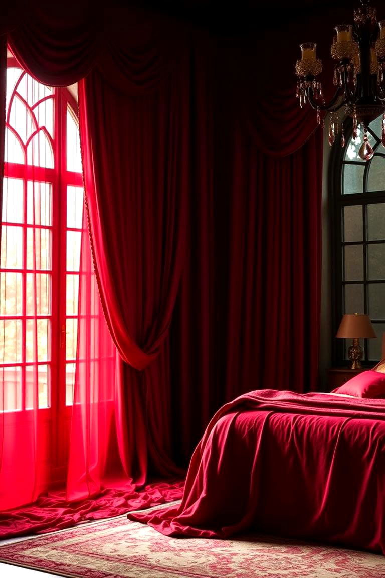 Scarlet Drapery Drama - 24 Red Bedroom Ideas