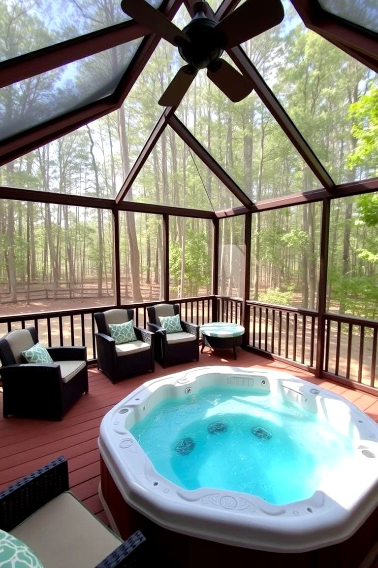 Screened in Deck with Integrated Hot Tub - 24 Screened-in Deck Ideas