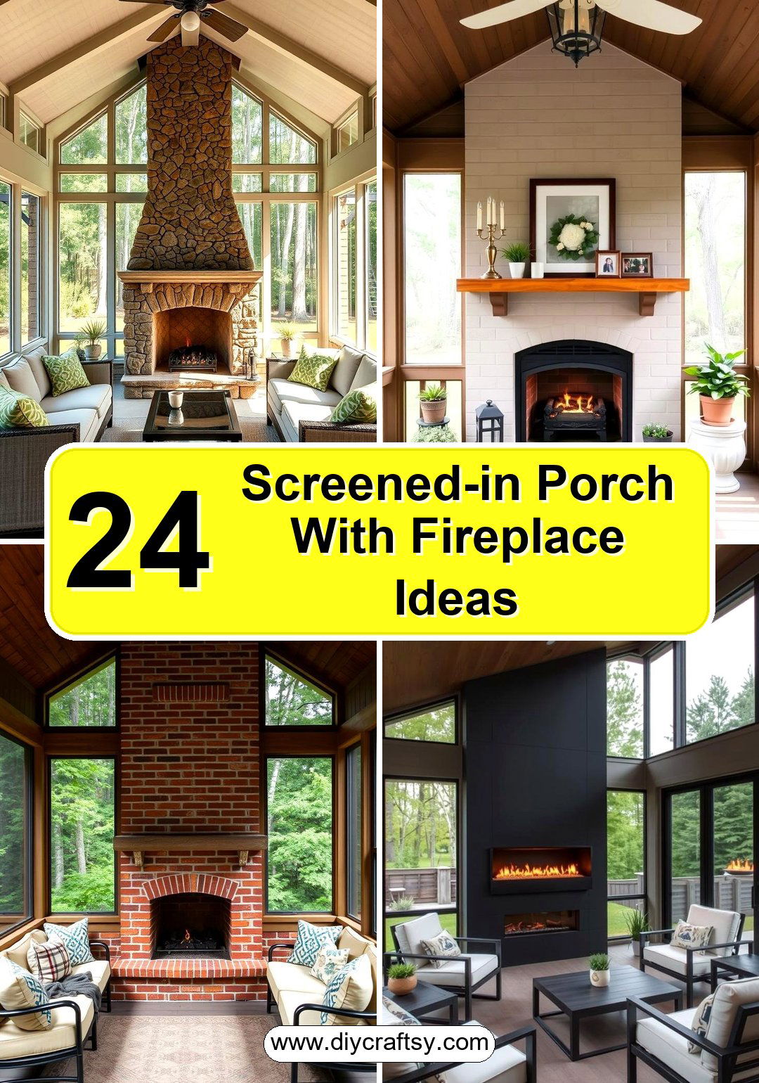 Screened-in Porch With Fireplace Ideas