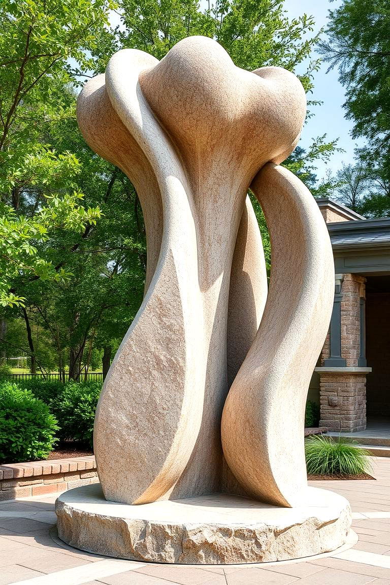 Sculpted Stone Focal Point - 24 Stone Porch Ideas