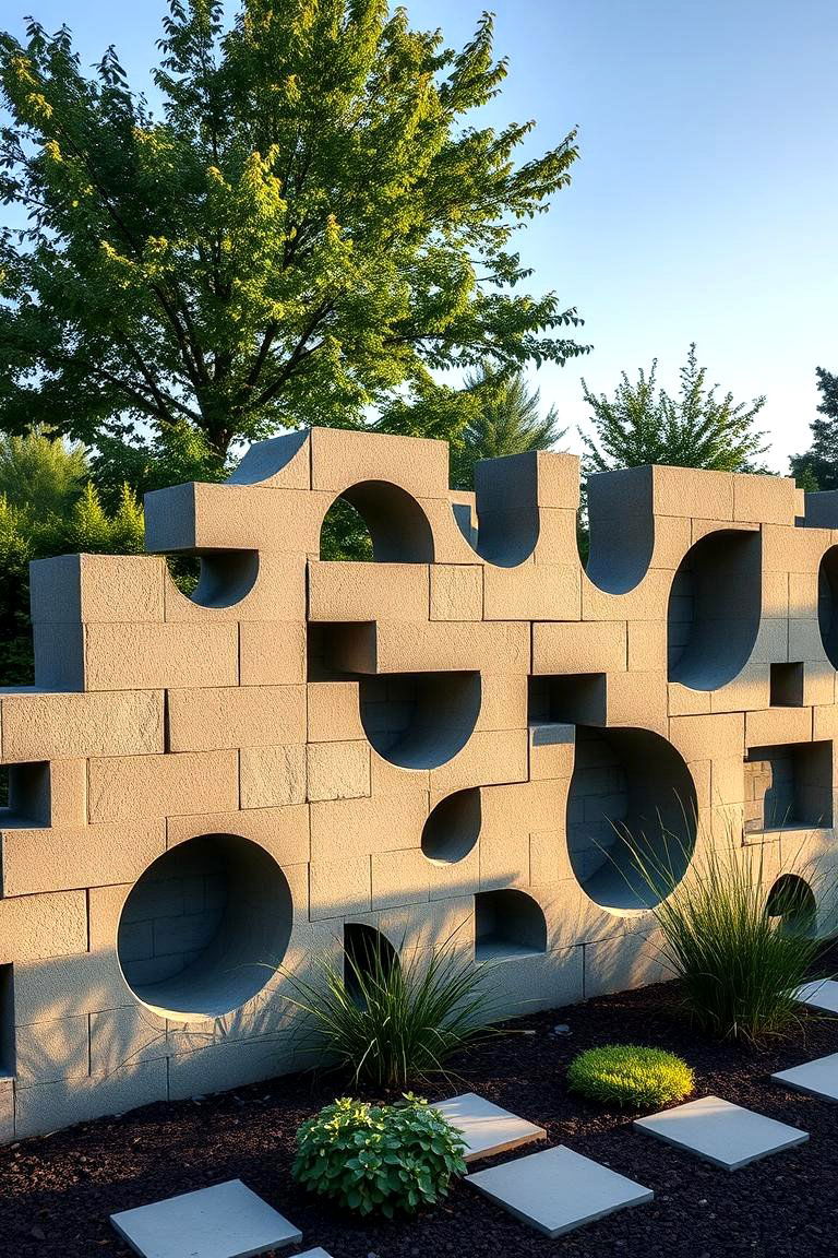 Sculptural Artistic Cinder Block Fence - 24 Cinder Block Fence Ideas