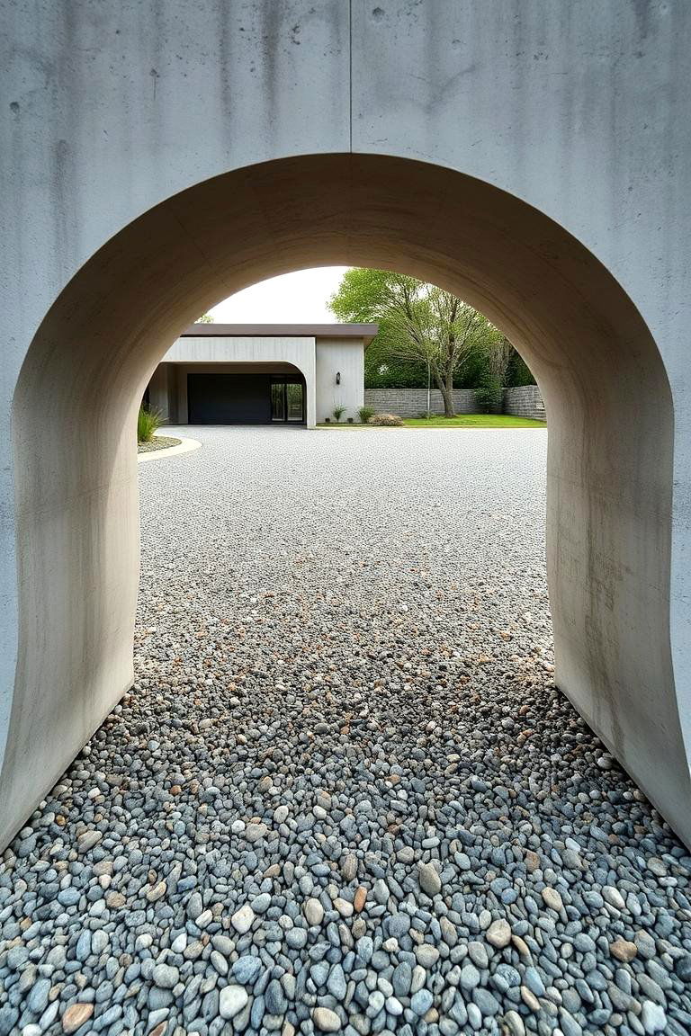Sculptural Concrete Gravel Frame - 24 Gravel Driveway Edging Ideas