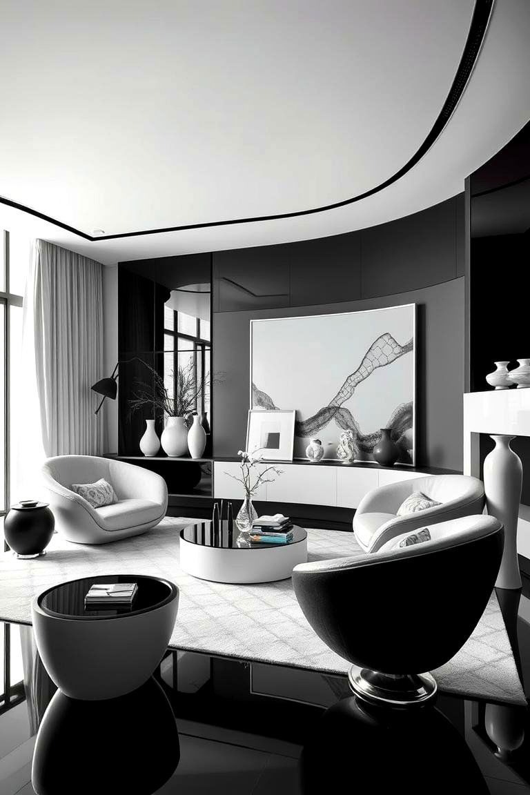 Sculptural Elegance - 24 Black and White Living Room Ideas