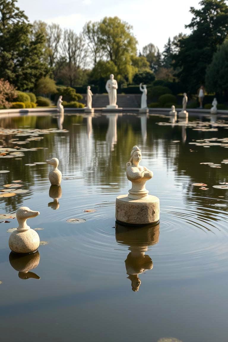 Sculptural Element Pond - 24 Pond Landscaping Ideas