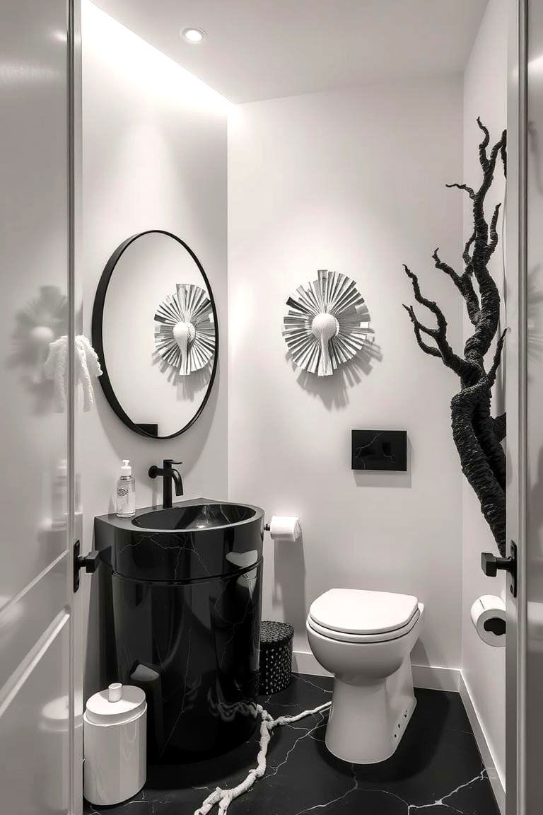 Sculptural Elements - 24 Black and White Powder Room Ideas