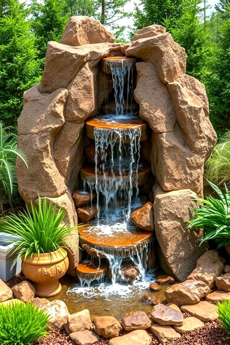 Sculptural Feature Waterfall - 24 Pondless Waterfall Design Ideas