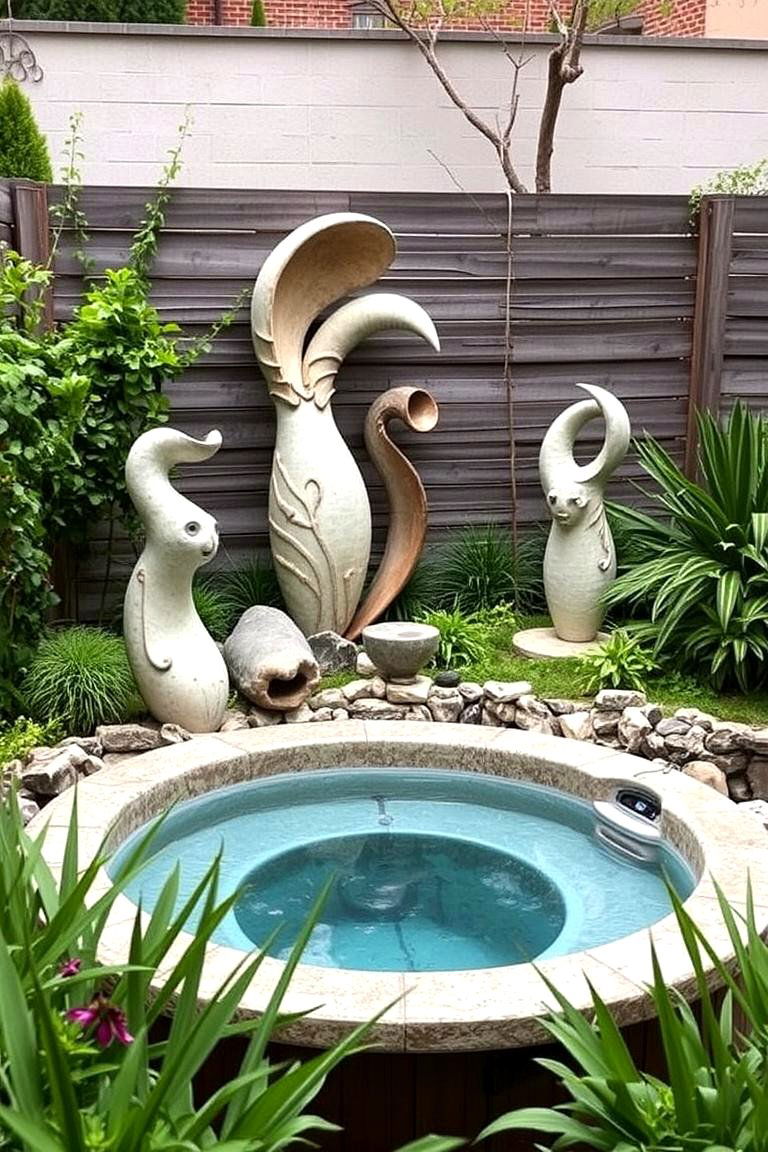 Sculptural Garden Art - 24 Hot Tub Landscaping Ideas