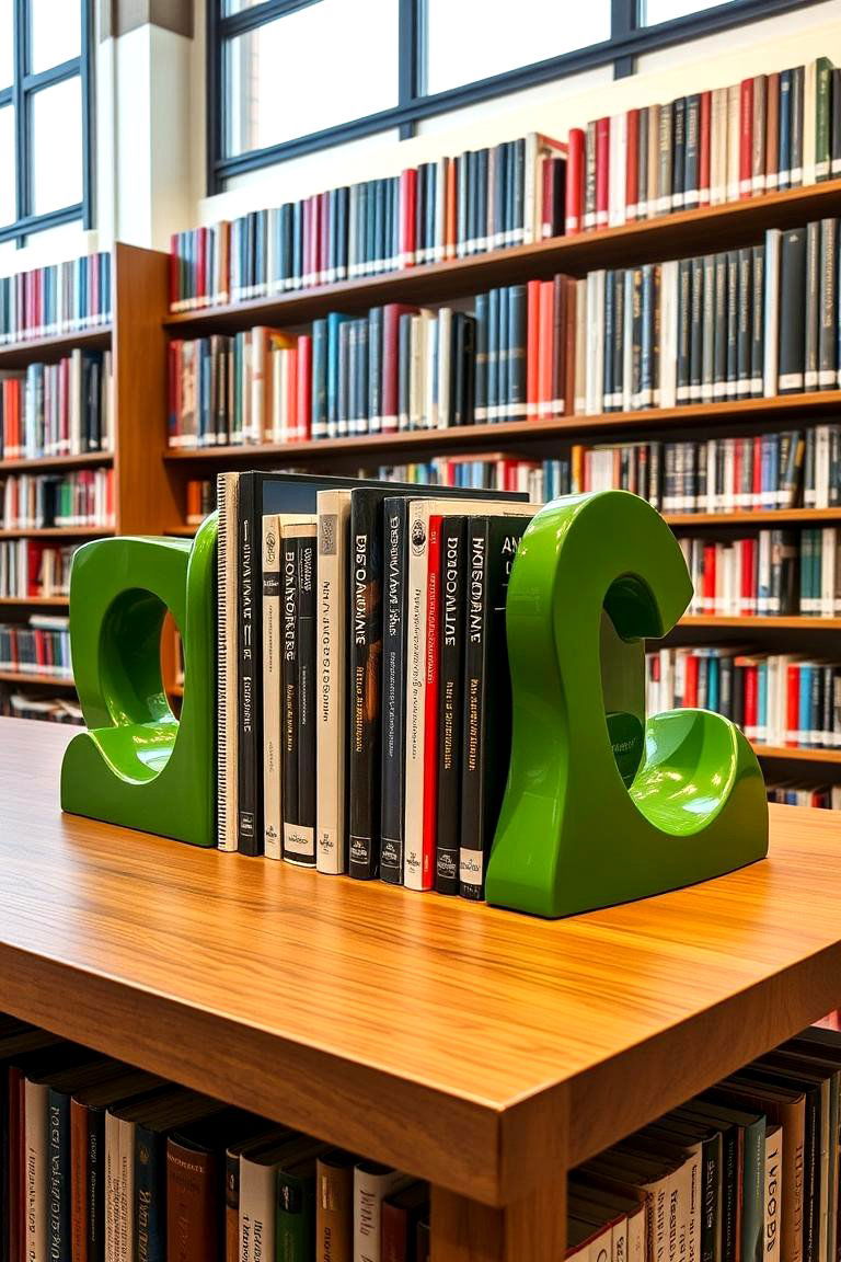 Sculptural Green Bookends - 24 Dark Green Home Library Ideas and Inspiration