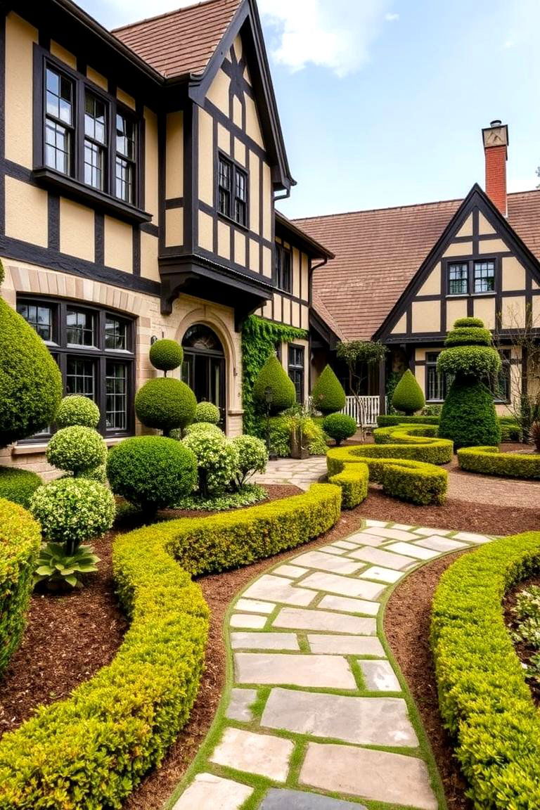 Sculptural Landscaping Features - 24 Modern Tudor Exterior Inspiration