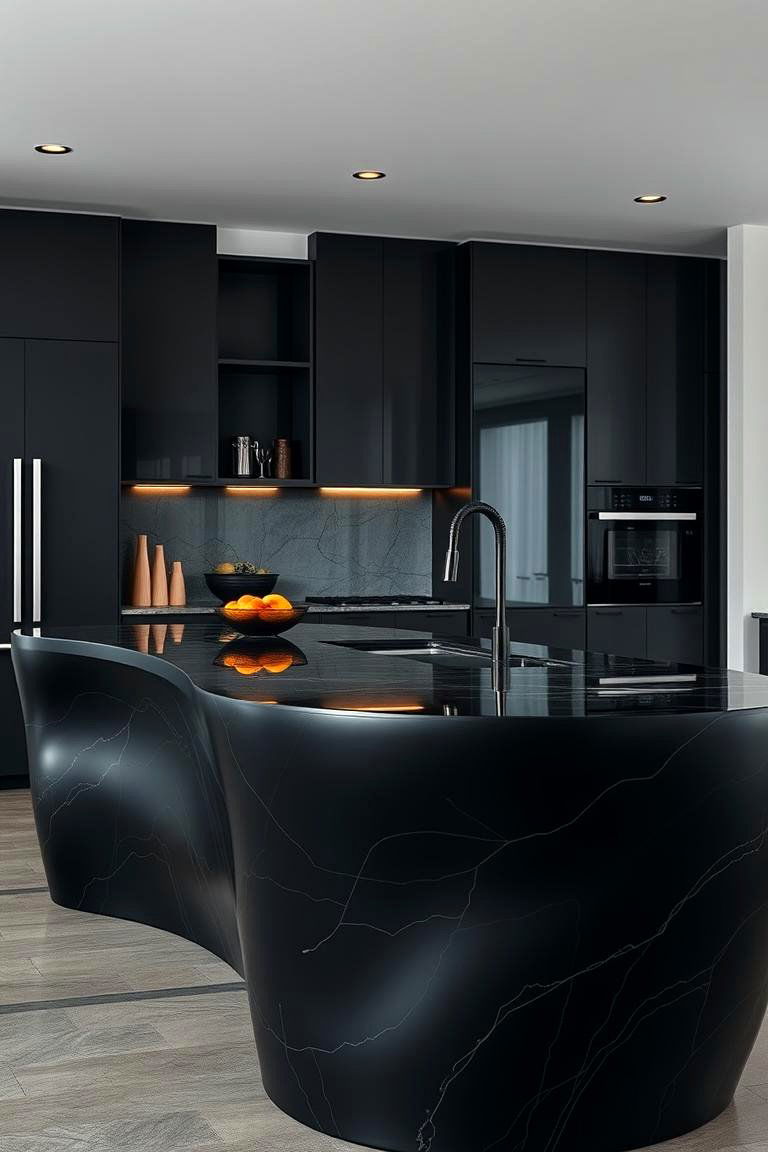 Sculptural Modern Artistry - 24 Black Kitchen Islands