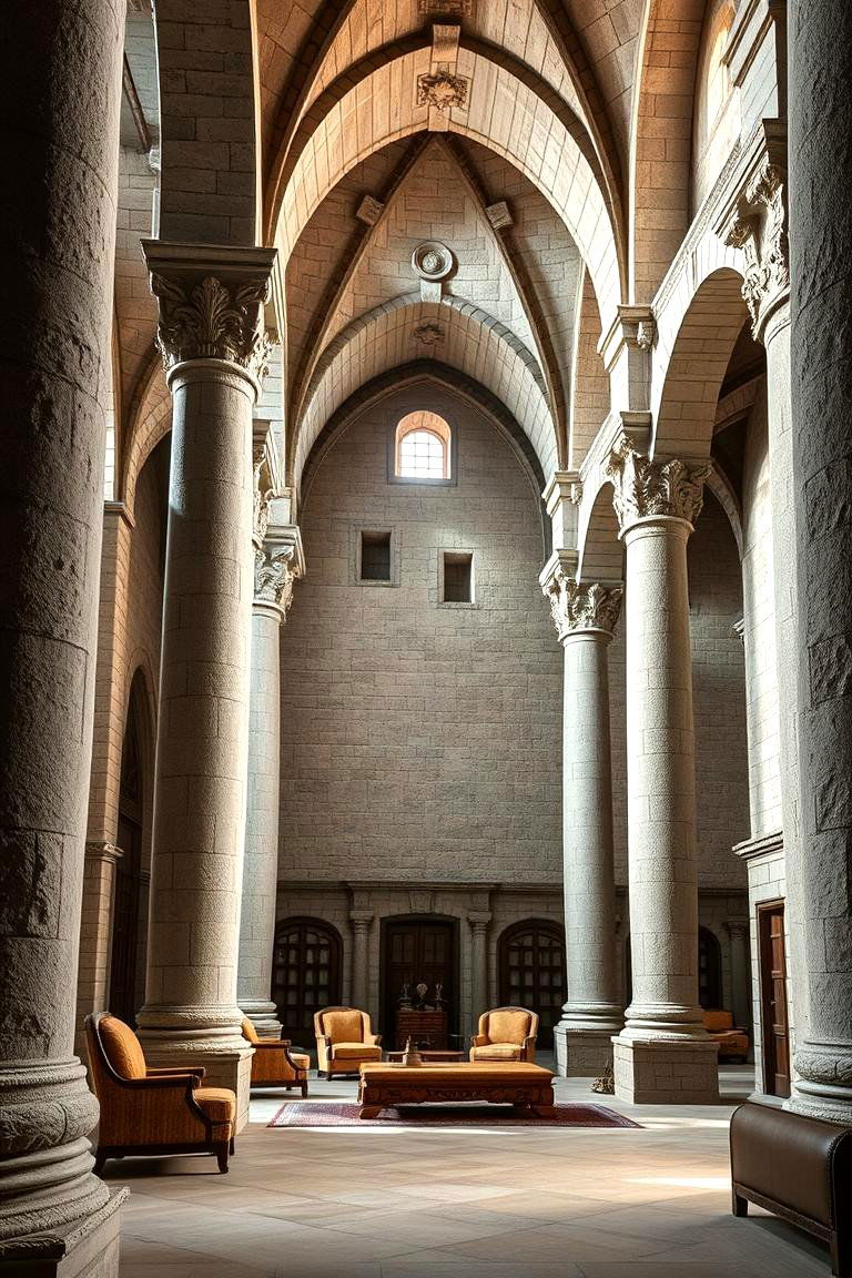 Sculptural Stone Pillars - 24 Castle Living Room Ideas