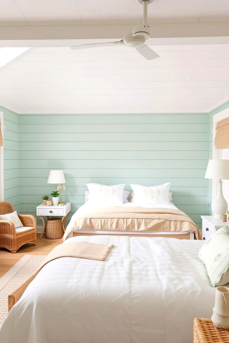 Seafoam Green Coastal Breeze Panelling - 24 Green Panelling Bedroom Ideas