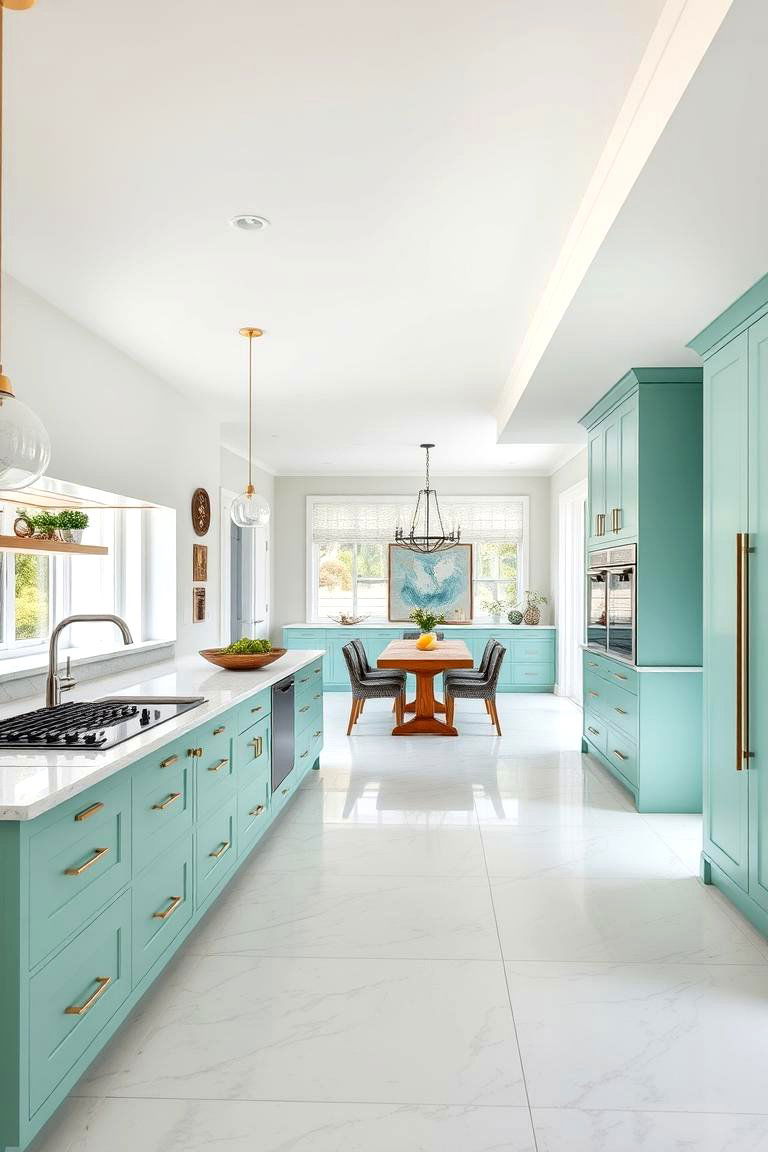 Seafoam Green Open Concept Layout - 24 Seafoam Green Kitchen Ideas
