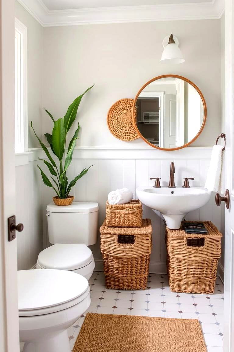 Seagrass Baskets - 24 Coastal Bathroom Ideas