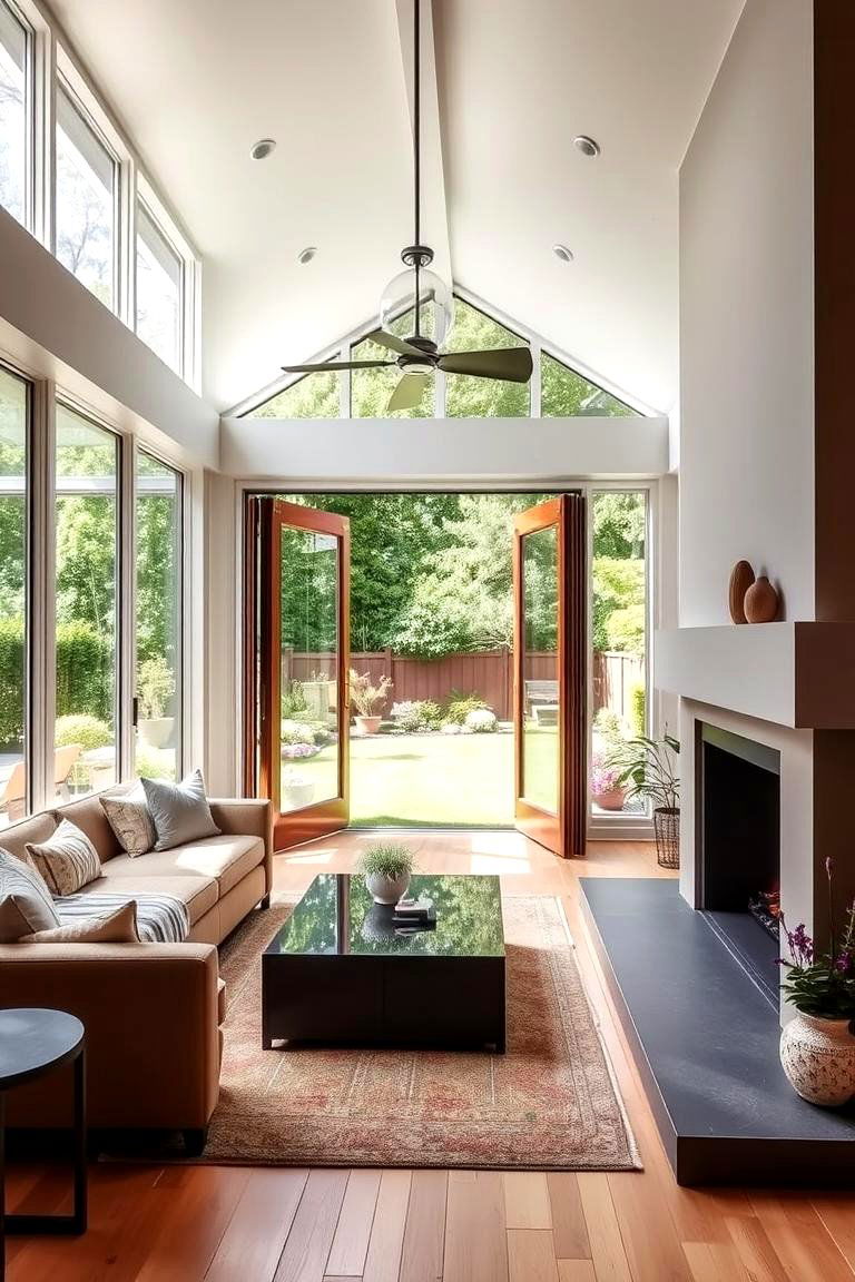 Seamless Indoor Outdoor Connection - 24 Sunroom With Fireplace