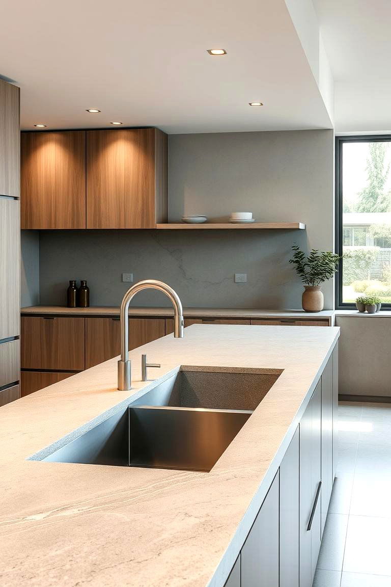 Seamless Integrated Sink Concrete Countertop - 24 Concrete Countertop Ideas
