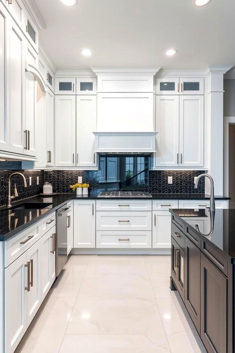 Seamless Integration Style - 24 Kitchen With White Cabinets and Black Countertops Ideas