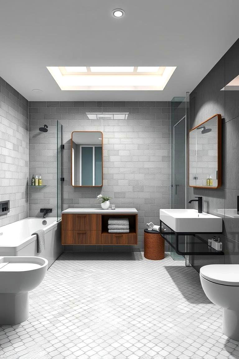 Seamless Modern Integration - 24 Bathrooms With Hexagon Tile Floors