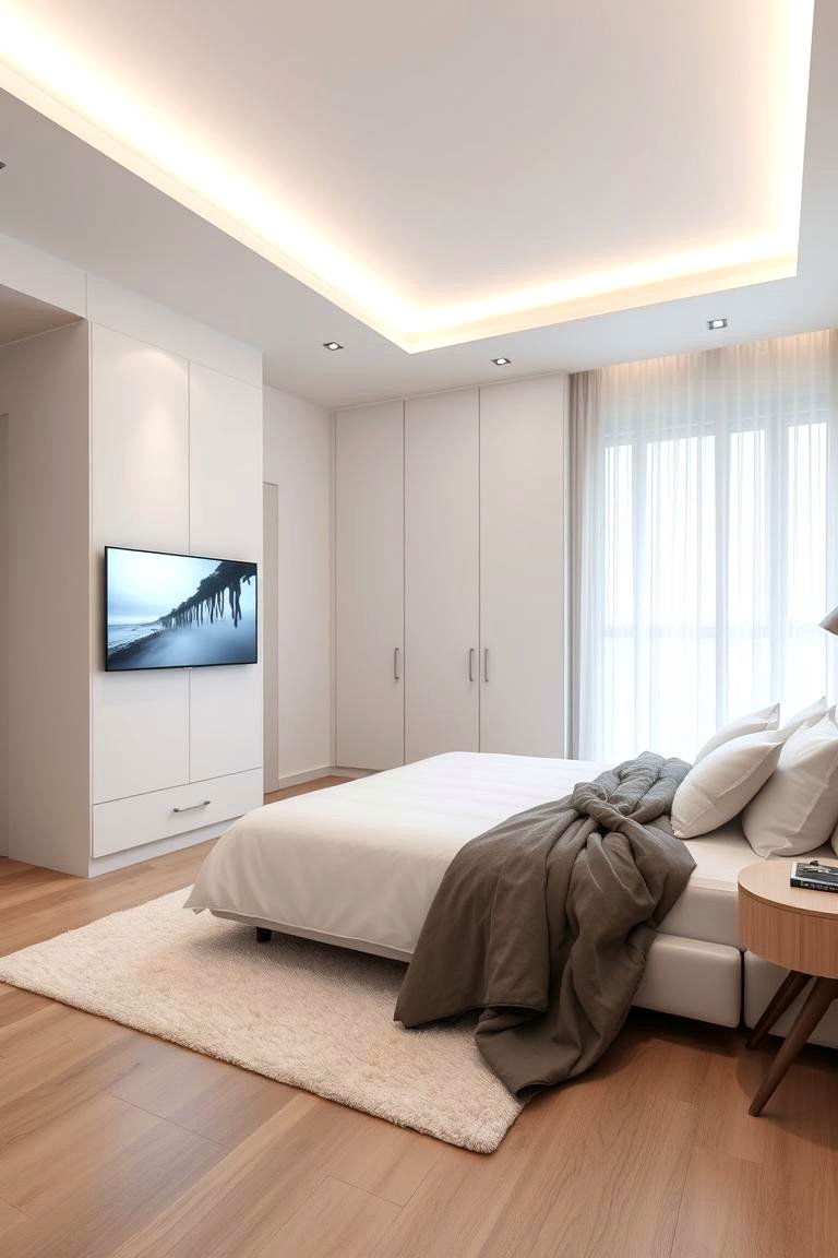 Seamless Tech Integration - 24 Small White Bedroom Ideas