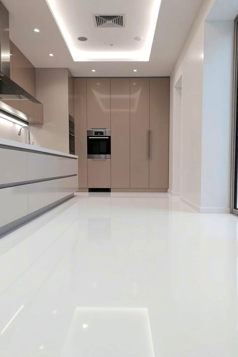 Seamless White Epoxy Flooring - 24 White Kitchen Floor Ideas