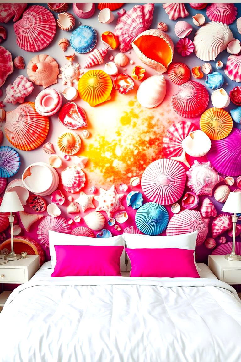 Seashell Wall Murals for a Bold Statement - 24 Beach Themed Bedroom Ideas